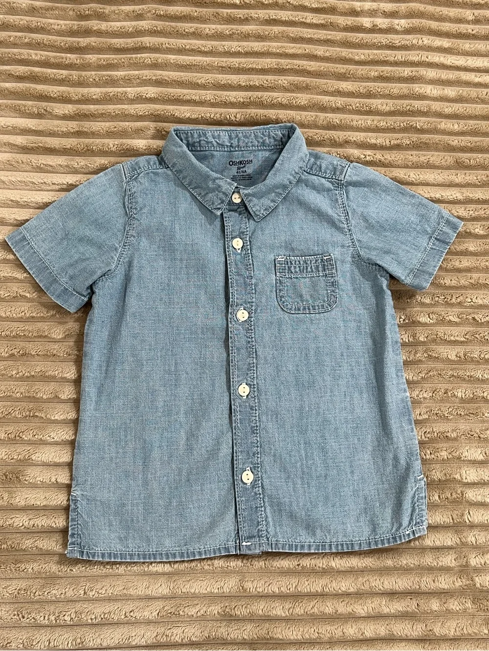 OshKosh B’gosh Toddler Boys Light Wash Denim Button Down Shirt- 4T- 100% Cotton
